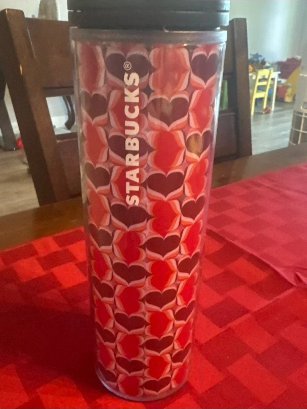 Starbucks Red and Dark Purple Heart Pattern Tumbler